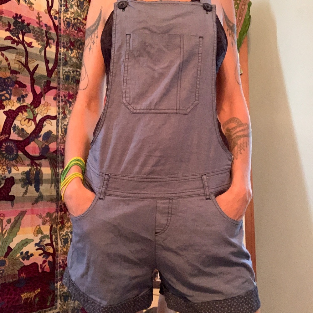 Short denim romper.
